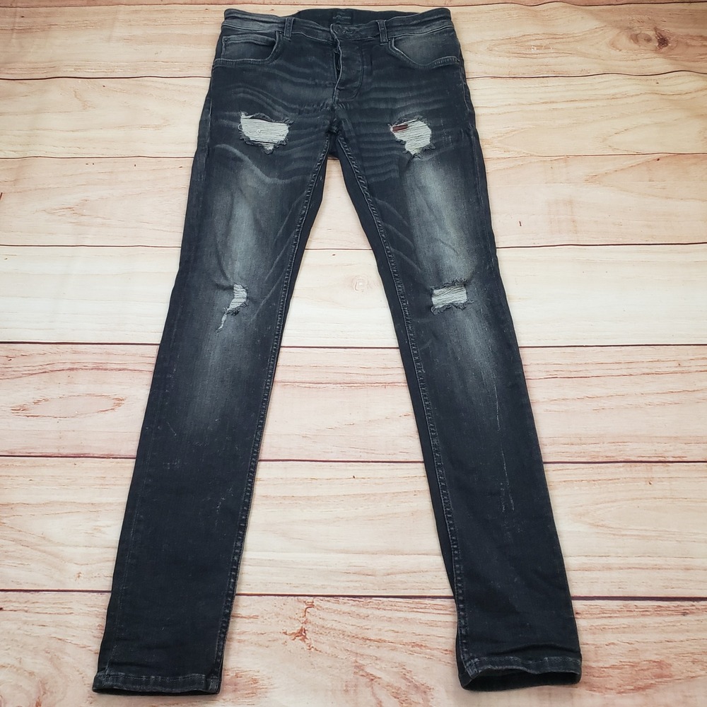 SOLID The Denim Journey‎ Dexter Jeans Mens 33x32 Gray Skinny Fit Distressed